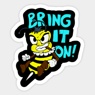 Cartoon Bee Bring It On Fighting Funny Insect Sticker